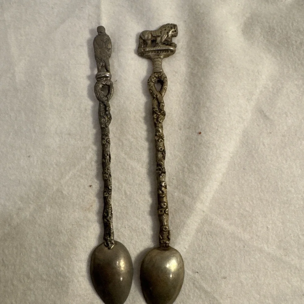 Italy Silverplate Souvenir Spoons Pair Set of 2 Ornate Handles Collectible